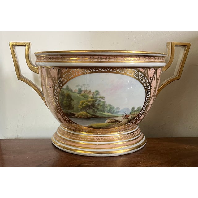 English Antique 18th Century George III Derby Porcelain Bough Pot Vase With Named Topographical Scene Near Dalton, Lancashire on Salmon Ground For Sale - Image 3 of 13