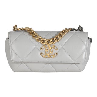 Grey Quilted Lambskin Chanel 19 Sunglasses Case With Chain For Sale