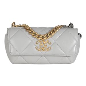 Grey Quilted Lambskin Chanel 19 Sunglasses Case With Chain