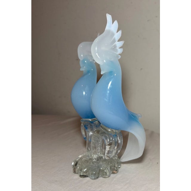Vintage Hand Blown Italian Murano Opaline Glass Cockatoo Bird Sculptures Statue For Sale In New York - Image 6 of 10