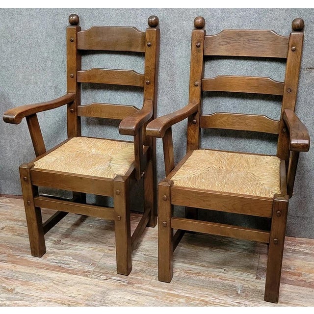 Brutalist Armchairs in Wood, 1950s, Set of 2 For Sale - Image 3 of 8