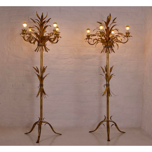 Gold Italian Sheaf of Wheat Floor Lamps in Gold-Plated Metal, 1970s, Set of 2 For Sale - Image 8 of 12