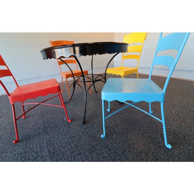 Mid-Century Modern Vintage Mid-Century Stamped-Steel Strap/Slat-Back Patio Dining Chairs (Bistro/Café Form), 1950s–60s. For Sale - Image 3 of 11