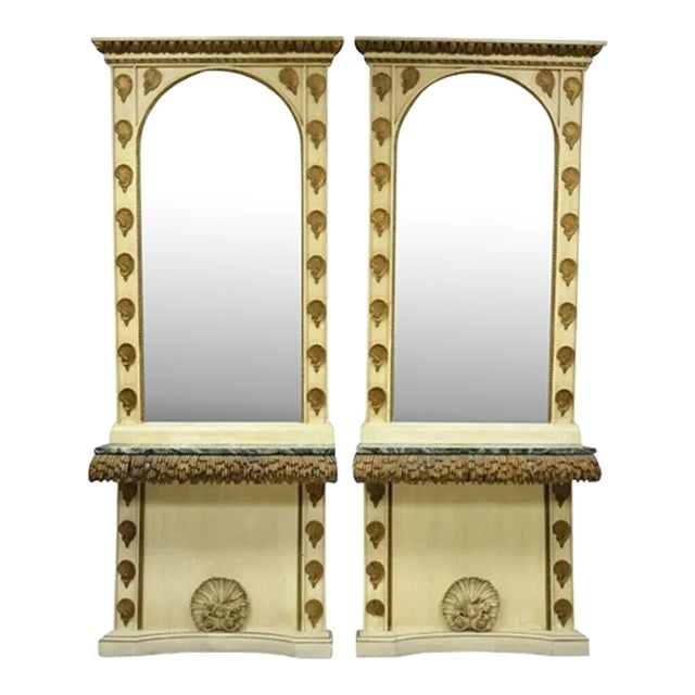 Early 20th Century Italian Hollywood Regency Shell Form Grotto Console Hall Table & Mirror - a Pair For Sale