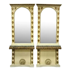 Early 20th Century Italian Hollywood Regency Shell Form Grotto Console Hall Table & Mirror - a Pair
