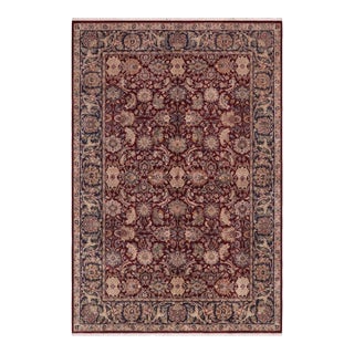 Shabby Chic Floral 1990's Pak-Persian Red/Blue Wool Rug - 6'1'' X 8'9'' For Sale