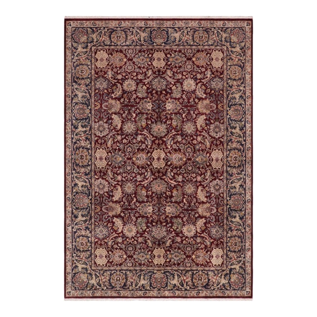 Shabby Chic Floral 1990's Pak-Persian Red/Blue Wool Rug - 6'1'' X 8'9'' For Sale