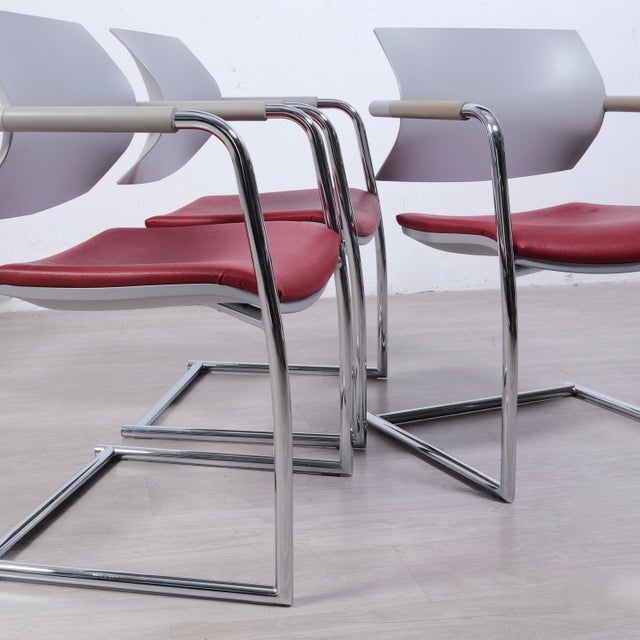 Air Jr Luxy Waiting Chairs in Gray and Burgundy Chrome Legs, Italy, Set of 3 For Sale - Image 12 of 18