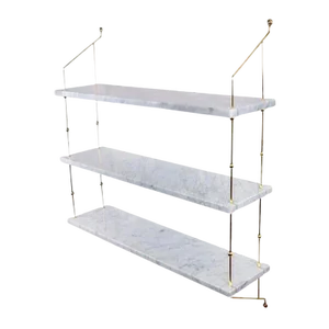 White Carrara Marble and Brass Morse Shelf by OxDenmarq