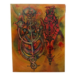 Arturo Potestad (1917–2016) Cuban Abstract Symbolist Painting, Signed & Dated 1992 For Sale