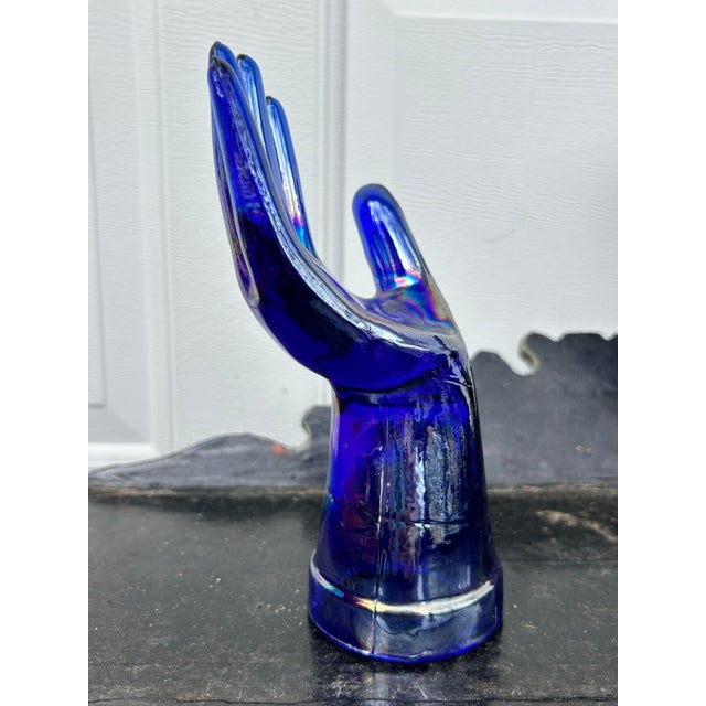 Vintage Iridescent Blue Glass Jewelry Display Hand Chairish