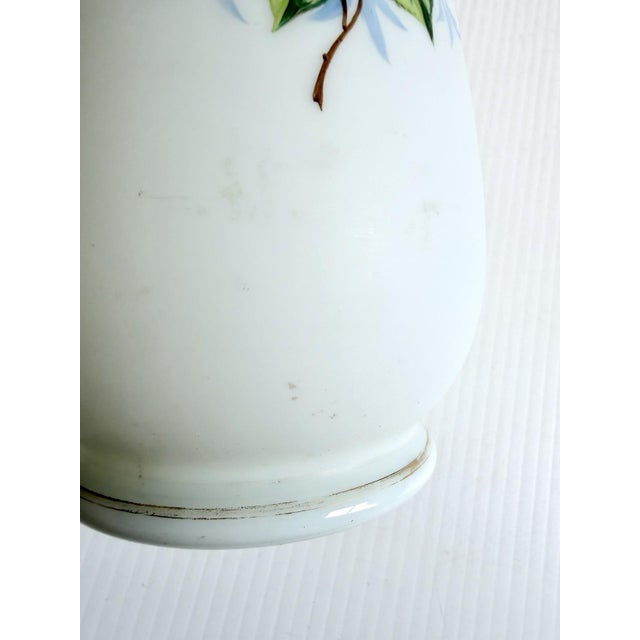 Matching Pair of Antique Bristol Glass Vases With Hand Painted Flowers & Butterflies For Sale - Image 16 of 17