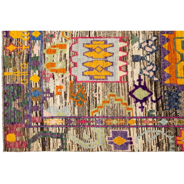 Brown Modern Moroccan Style Designed Handmade Wool Rug For Sale - Image 4 of 9