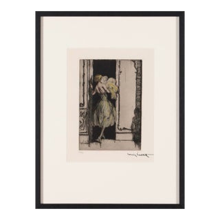 Mid 20th Century Louis Icart “Feathered Gown” Limited Edition Etching Framed Under Uv70 Glass For Sale