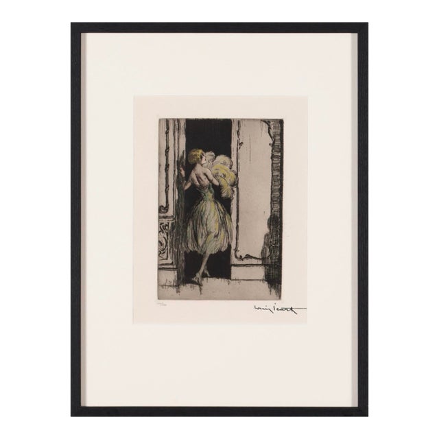 Mid 20th Century Louis Icart “Feathered Gown” Limited Edition Etching Framed Under Uv70 Glass For Sale