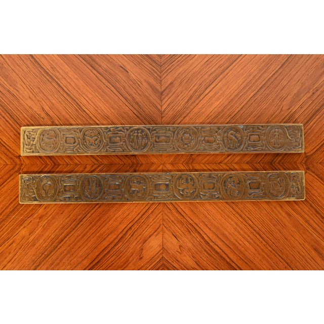 Art Deco Tiffany Studios New York "Zodiac" Bronze Blotter Ends For Sale - Image 3 of 11