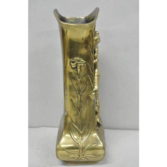 Antique Art Nouveau Chinese Gilt Bronze Nude Female Sculpture Statue 16" Vase For Sale - Image 9 of 17
