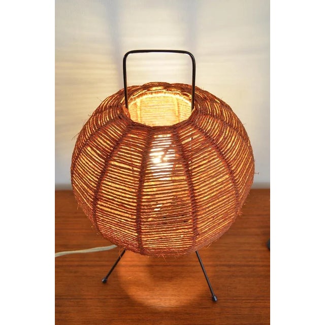 Black Scandinavian Modern Metal and Sisal Sphere Table Lamp, 1960s For Sale - Image 8 of 9