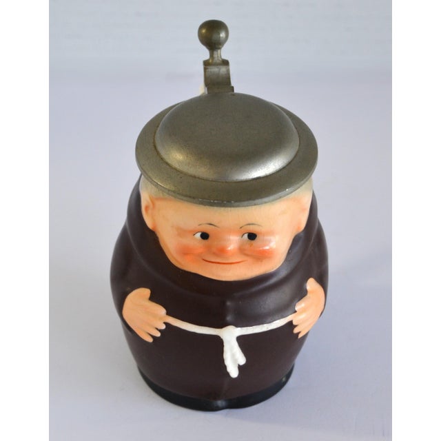 Brown 1950s Vintage Goebel Friar Tuck Beer Stein Porcelain Face Pewter Lid Western Germany For Sale - Image 8 of 12