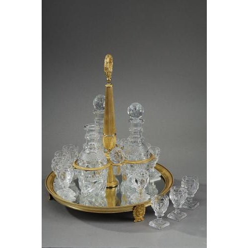Charles X Liquor Service in Gilt Bronze Dans Cut Crystal, 1820s For Sale - Image 4 of 18
