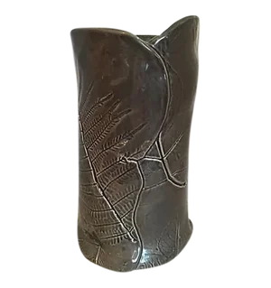 Dark Gray Vase with Leaf Design
