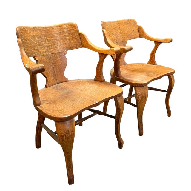 Mid 20th Century Pair of English Arts & Crafts Solid Quarter-Sawn Oak Armchairs, Early 20th Century For Sale - Image 5 of 9