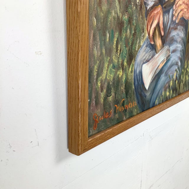 Textile Mid-Century Figurative Oil Painting of Woodsman by Jules Wisneski For Sale - Image 7 of 12