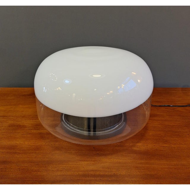 Large Medusa table lamp by Roberto Pamio for Leucos, opaline and transparent Murano blown glass on a black painted cast...