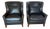 Pair of Thomasville Black Leather Wingback Lounge Chairs For Sale