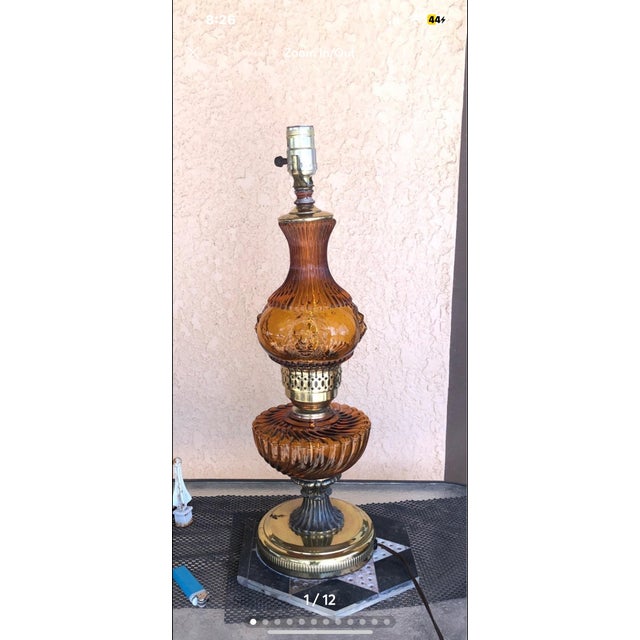 1960s 1960s Brass and Amber Glass Table Lamp For Sale - Image 5 of 8