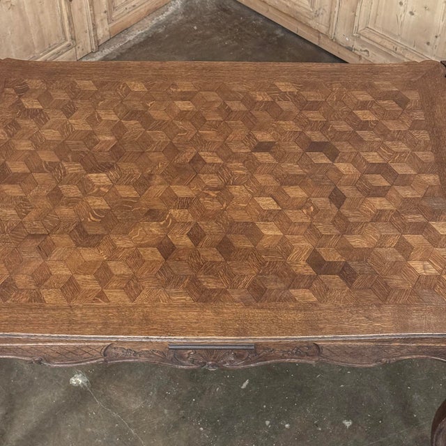 Antique Liegeois Regence Style Carved Oak Parquet Draw Leaf Dining Table For Sale - Image 17 of 18