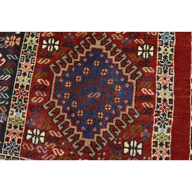 Yalameh Rug 3'5'' X 4'11'' Red Wool Vintage Tribal Hand-Knotted Oriental Carpet For Sale - Image 4 of 12