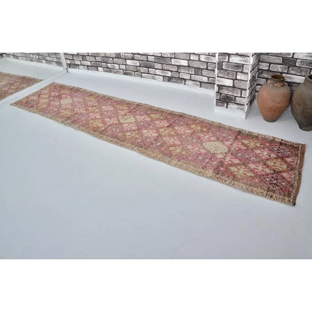 Textile Pink and Beige Hallway Runner Rug For Sale - Image 7 of 10