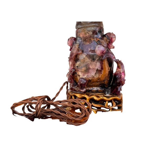 Late 19th Century Late Qing Dynasty Carved Amethyst & Quartz Vessel Lamp For Sale In Austin - Image 6 of 12