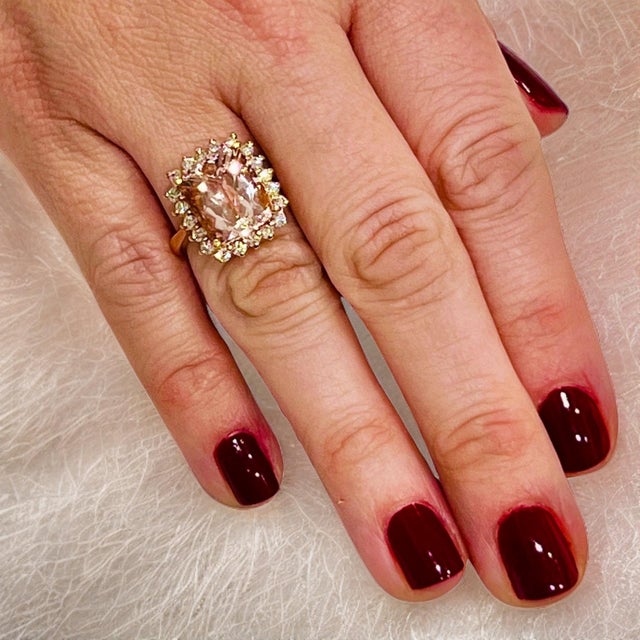 1990s Tourmaline Rubellite Diamond Ring 14 Kt 7.45 TCW Certified, Size 6 For Sale - Image 14 of 17