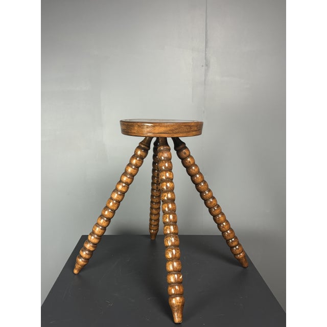 Mid-Century Bobbin Wood Turned French Farm House Stool, France, 1960s For Sale - Image 13 of 15