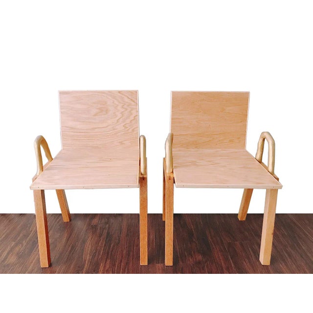 Wood Modern Oak Bench & Chairs For Sale - Image 7 of 12