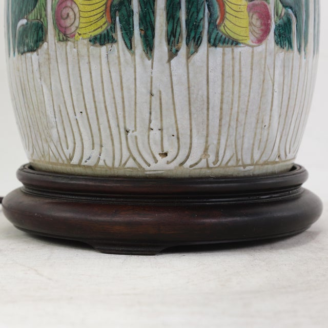 Antique Famille Rose Porcelain Bok Choy Table Lamp With Cabbage Leaf and Butterfly Motif For Sale - Image 14 of 15