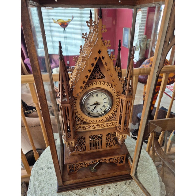 Gothic Late 19th-Century Folk Art Fretwork Gothic Revival Cathedral Clock in Case For Sale - Image 3 of 9