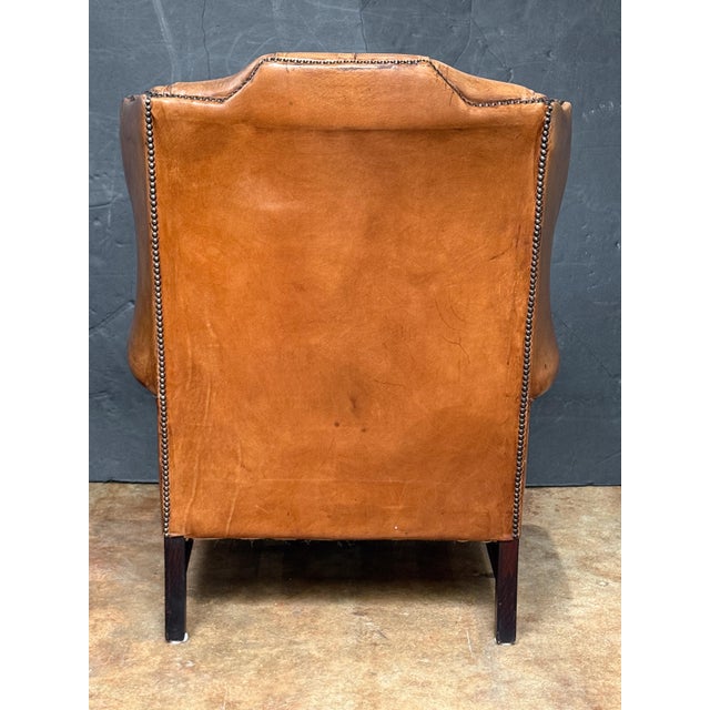 Large English Wing Back Chair of Tufted Tanned Leather With Nail-Head Trim For Sale In Austin - Image 6 of 16