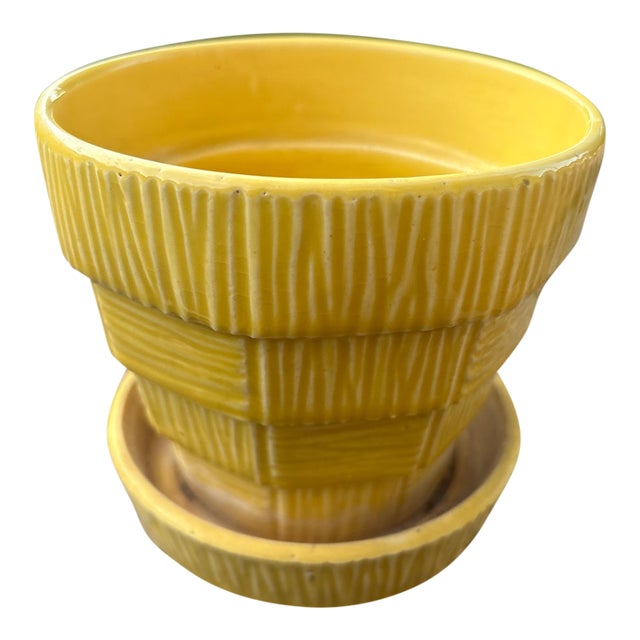 1940s Yellow McCoy Basketweave Planter For Sale