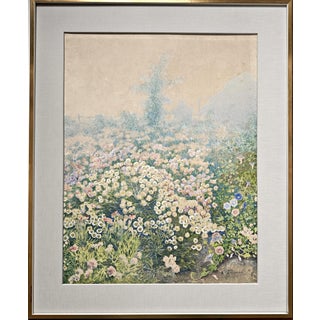 Maruyama Banka, Japanese Landscape with a Field of Flowers, Watercolour, 1902, Tokyo, Japanese Artist For Sale