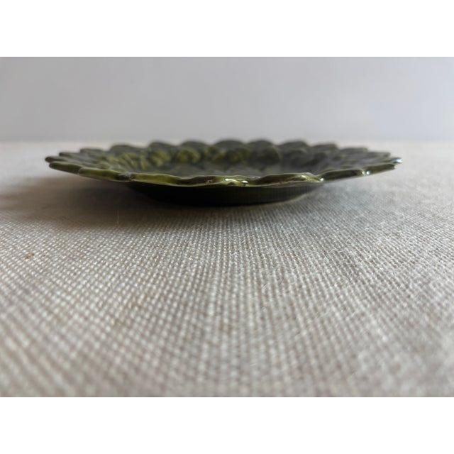Secla 1960s Mid Century Modern Secla Majolica Portugal Lemon Leaf Green 8” Salad Plates Set of 12 For Sale - Image 4 of 5