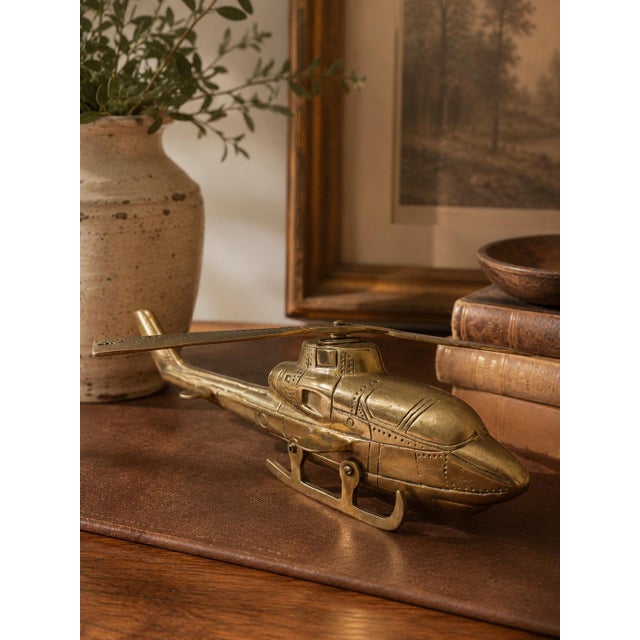 Mid-Century Modern Vintage Brass Helicopter Sculpture, Mid Century Modern Aircraft Figurine, Solid Brass Helicopter Statue, Aviation Decor, Pilot Gift For Sale - Image 3 of 6