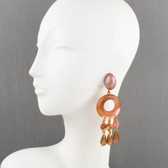 Contemporary Dominique Denaive Pearlized Rose-Brown Acrylic Clip Earrings For Sale - Image 3 of 8