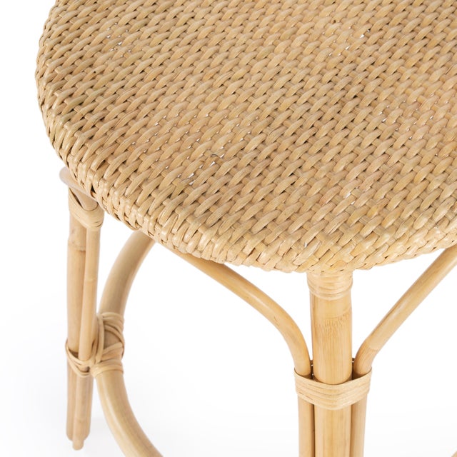 Tobias 24 in. Seat Height Round Rattan Backless Counter Stool, Natural/ Natural Rattan Frame For Sale - Image 9 of 11
