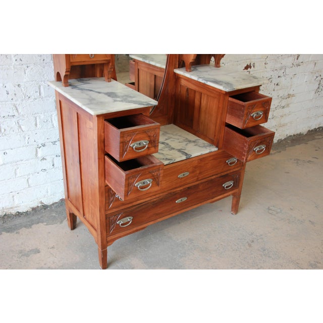 Victorian Carved Walnut & Marble Vanity Dresser Chairish