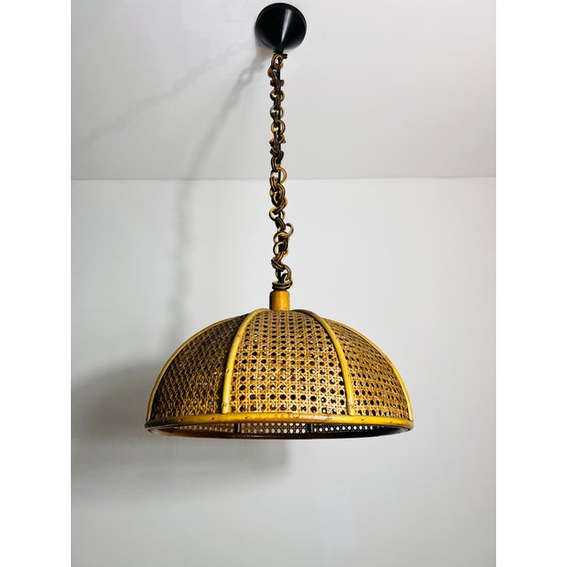 Mid 20th Century Midcentury Wooden Bamboo Pendant Lamp, Italy, 1960s For Sale - Image 5 of 11