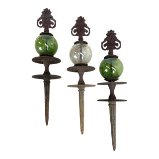 Set of Three Cast Iron and Crackle Glass Hose Guards For Sale