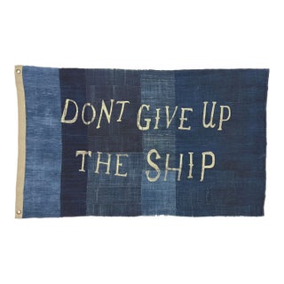 Large Patchwork Indigo Flag, Don't Give Up the Ship, Unique For Sale